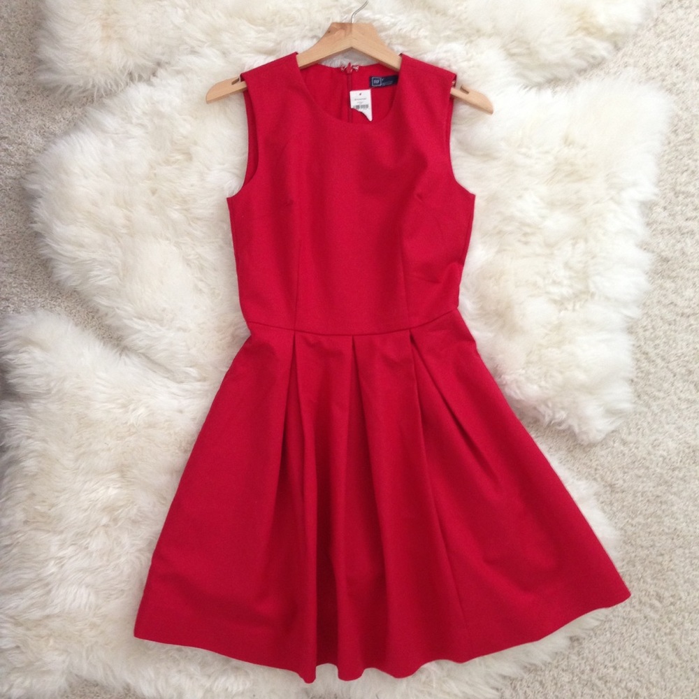 nwt gap classic true red flared a line dress